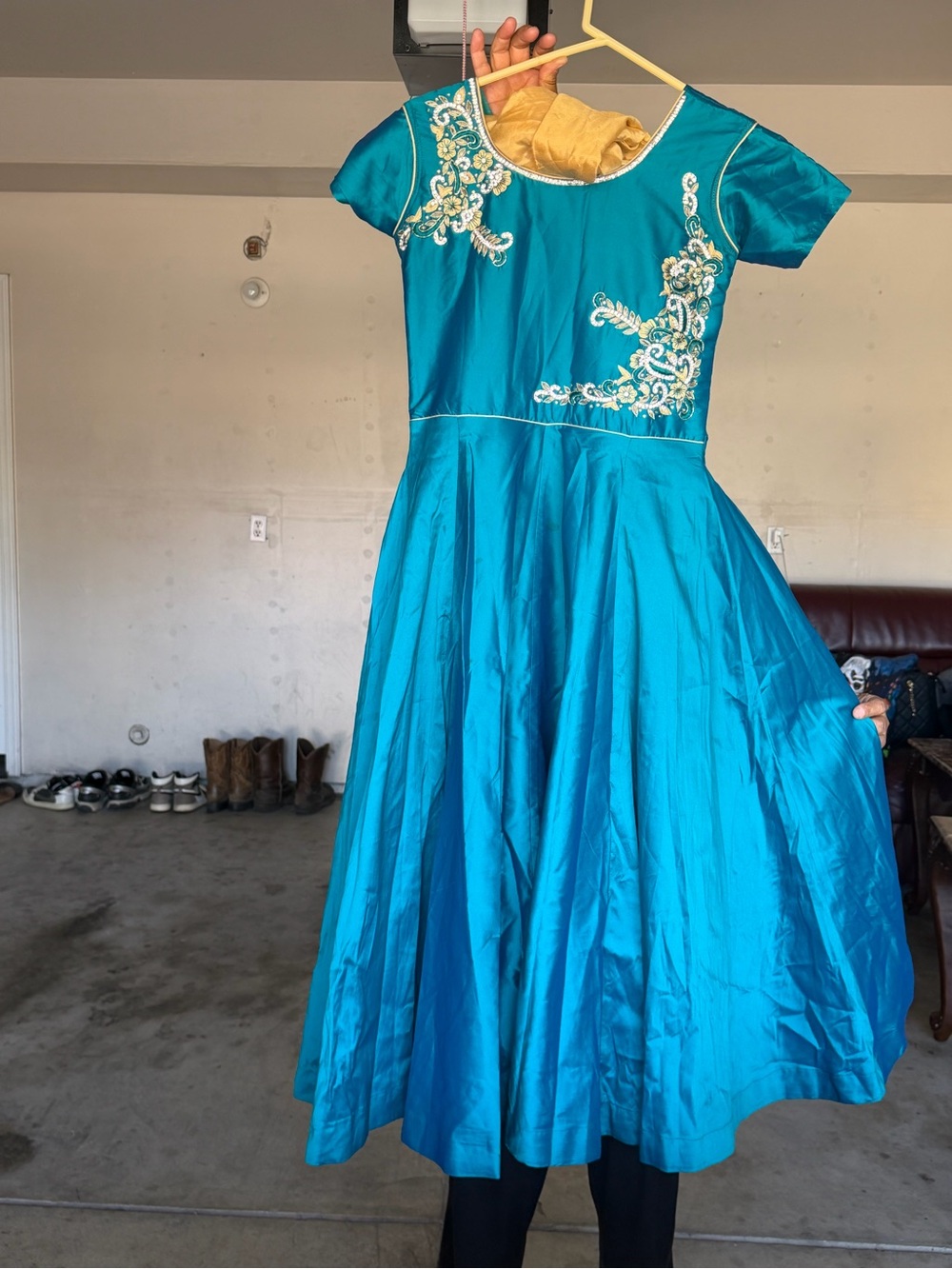 Girls Teal Embroidered Fit-and-Flare Dress